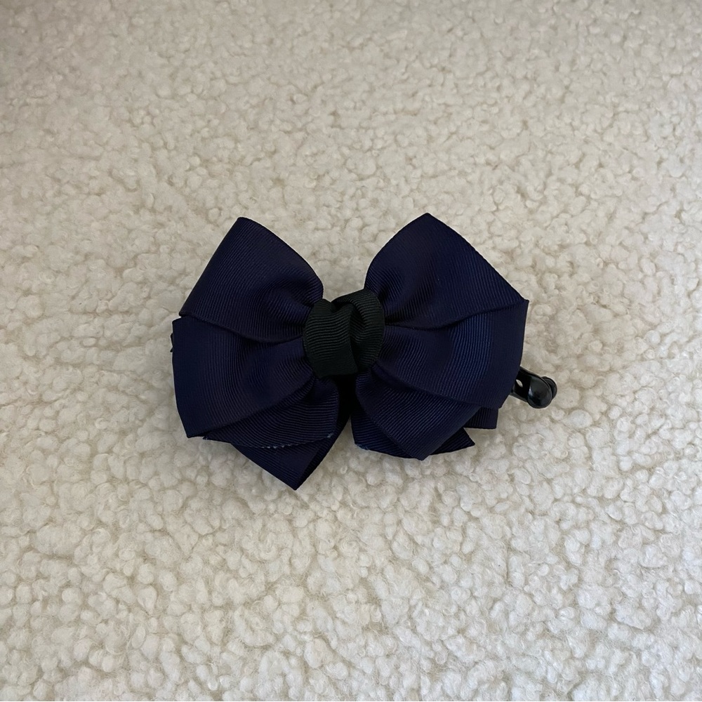 Navy Ribbon Bow Hair Clip - Picture 2 of 3